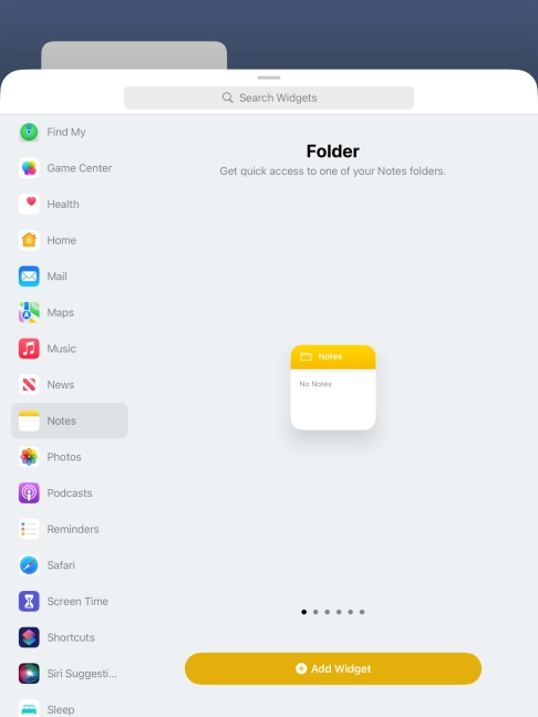 Slide your finger right or left on the screen to select the required widget size.