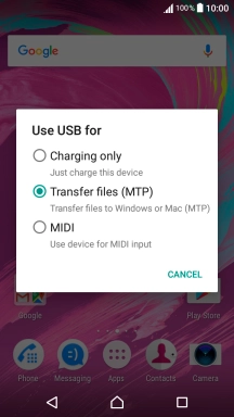 Press Transfer files (MTP).