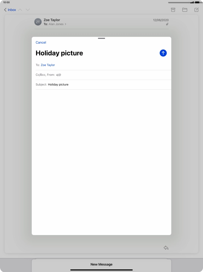 Press the text input field and write the text for your email message.