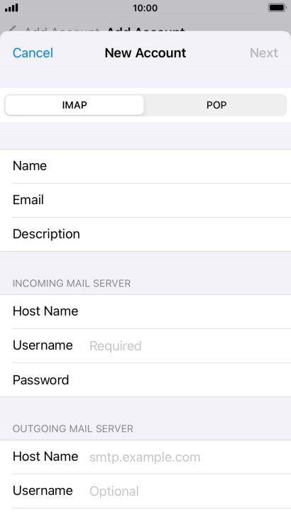 Press Username and key in the username for your email account.