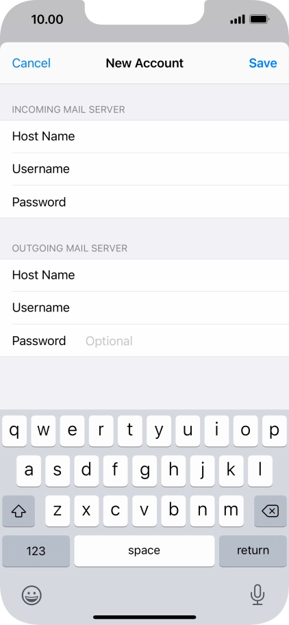 Press Password and key in the password for your email account. Please note that if you're using Vodafone's outgoing server, leave the password field empty.