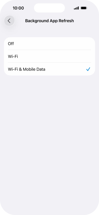 To turn off background refresh of apps, press Off.