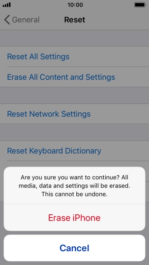 Press Erase iPhone. Wait a moment while the factory default settings are restored. Follow the instructions on the screen to set up your phone and prepare it for use.