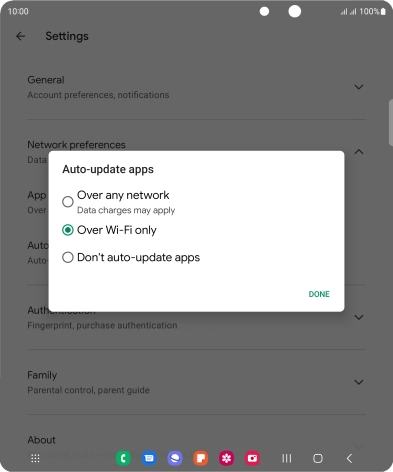 To turn on automatic update of apps using mobile network, press Over any network.