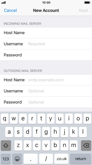 Press Username and key in the username for your email account.