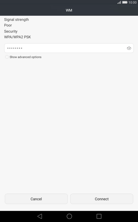 Key in the password for the Wi-Fi network and press Connect.