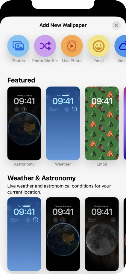 Press the required category and follow the instructions on the screen to select the required background image.