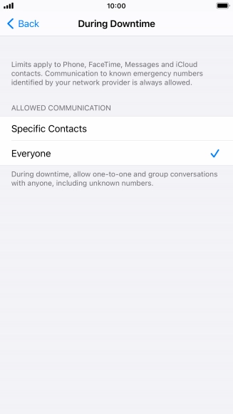 Press the required setting.