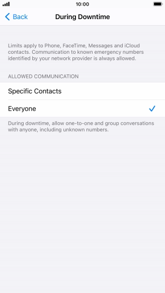 Press the required setting.
