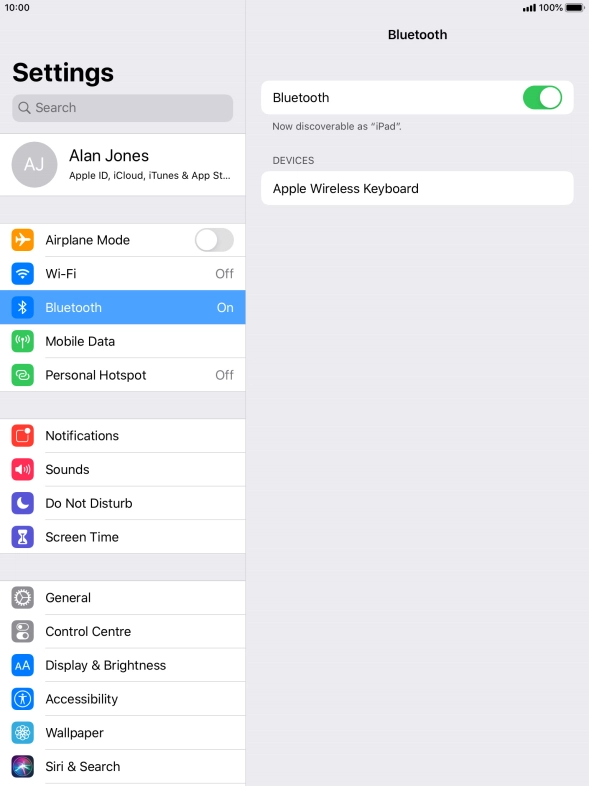 Press the required Bluetooth device and follow the instructions on the screen to pair the device with your tablet.