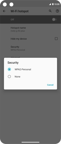 Press WPA2-Personal to password protect your Wi-Fi hotspot.