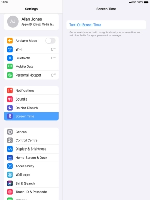 Press Turn On Screen Time.