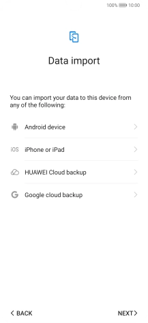 You can transfer the contents of another phone to your phone when it's activated for the first time and after a factory reset. When this screen is displayed, your phone is ready to transfer contents from another phone.