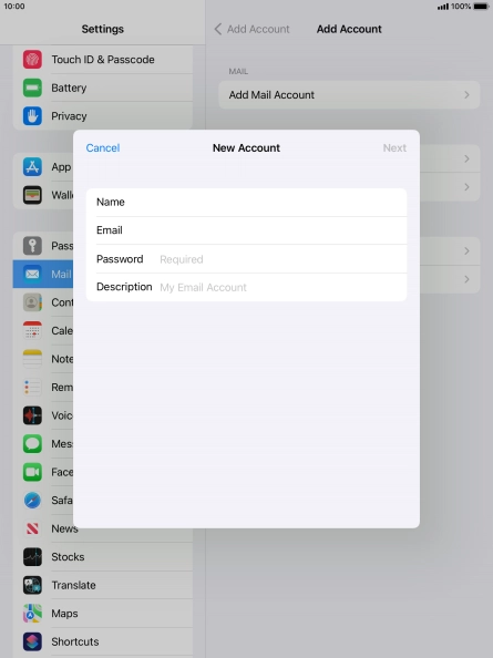 Press Password and key in the password for your email account.