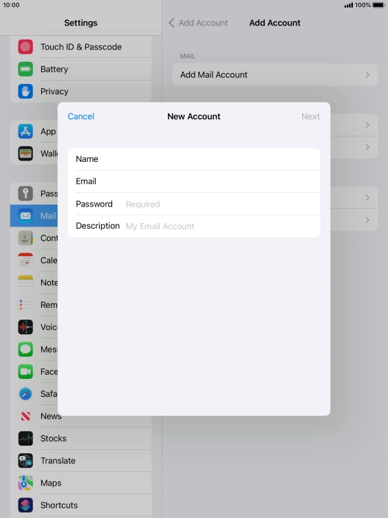 Press Password and key in the password for your email account.