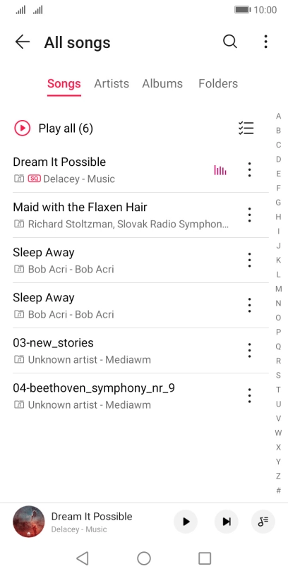Press the required category and go to the required audio file.