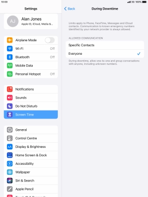 Press the required setting.