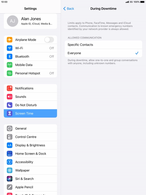 Press the required setting.