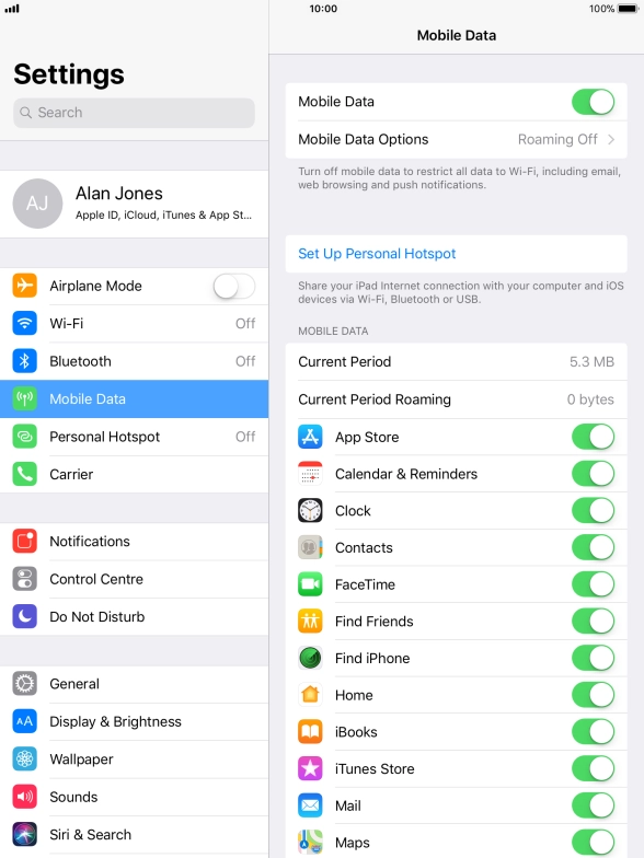 Press Mobile Data Options.