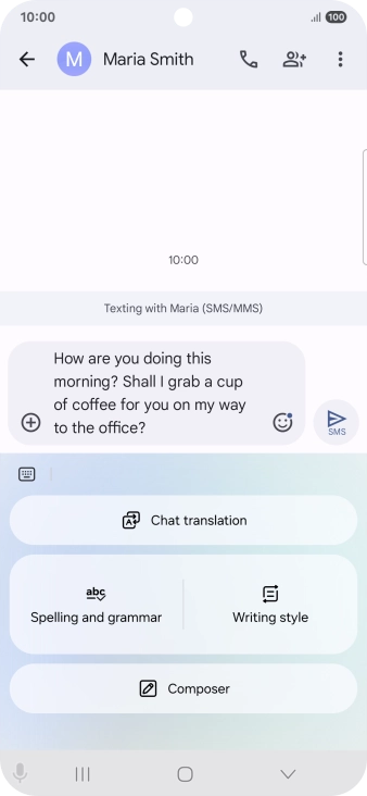 To change the writing style of your text, press Writing style and follow the instructions on the screen to use the function.