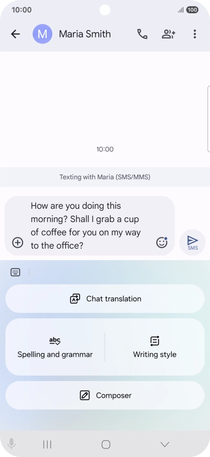 To change the writing style of your text, press Writing style and follow the instructions on the screen to use the function.