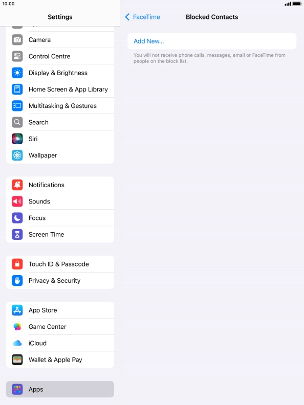 Press Add New... and follow the instructions on the screen to block a contact.