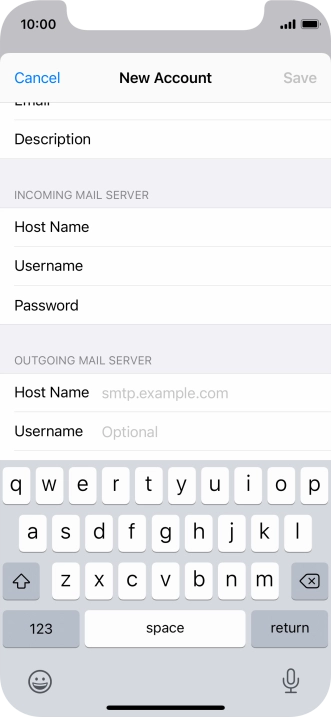 Press Host Name and key in the name or IP address of your email provider's outgoing server. Please note that if you can't send email messages when using your email provider's outgoing server, key in smtp.vodafone.net.au (Vodafone's outgoing server).