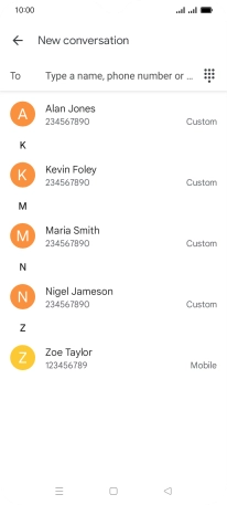 Press the search field and key in the first letters of the recipient's name.