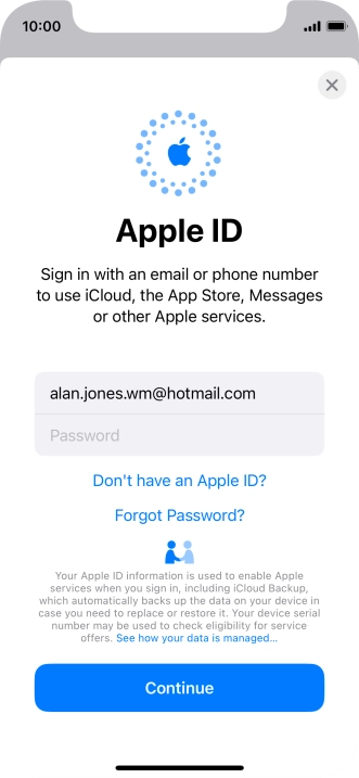 Press Password and key in the password for your Apple ID.