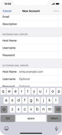 Press Host Name and key in the name of your email provider's outgoing server.