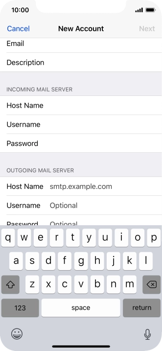 Press Host Name and key in the name of your email provider's outgoing server.