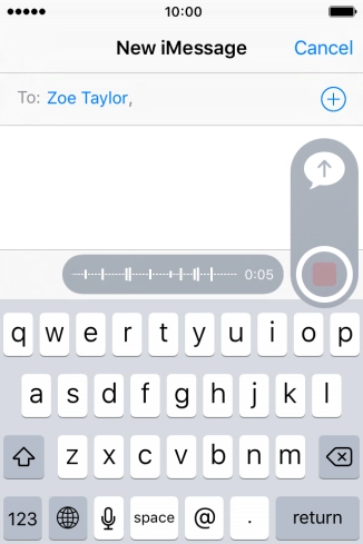 Let go to stop the sound recording and press arrow up to send the sound recording.