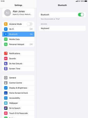 Press the required Bluetooth device and follow the instructions on the screen to pair the device with your tablet.