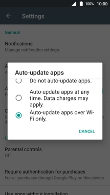 To turn on automatic update of apps using Wi-Fi, press Auto-update apps over Wi-Fi only..