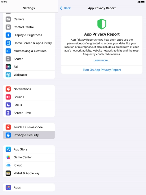 Press Turn On App Privacy Report to turn on the function.