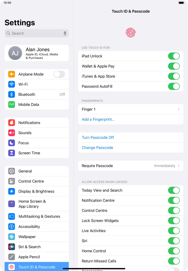 Press the indicators next to the required settings to turn them on or off.