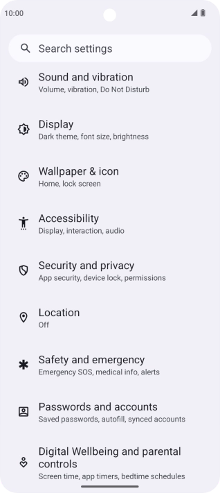 Press Security and privacy.