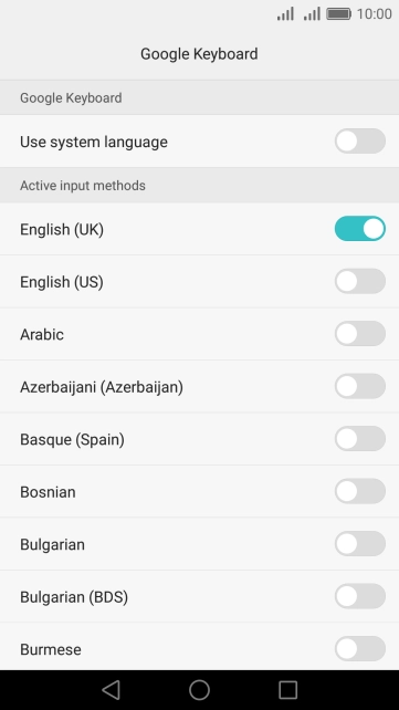 Press the indicator next to the required language to add it as a writing language.