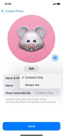 Press the required setting.