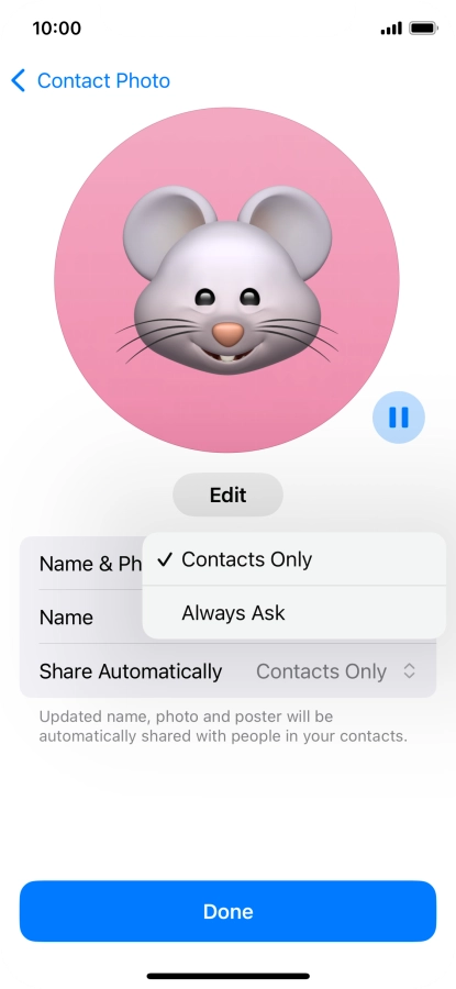 Press the required setting.