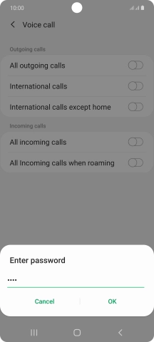 Key in your barring password and press OK. The default barring password is 0000.