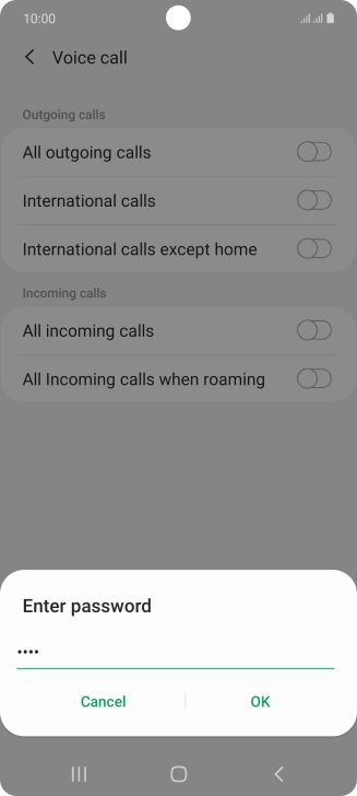 Key in your barring password and press OK. The default barring password is 0000.