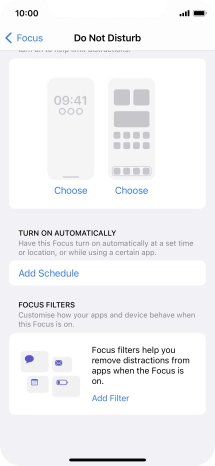 Press Add Schedule and follow the instructions on the screen to select settings for automatic activation of Do Not Disturb.