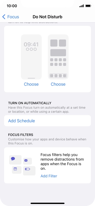 Press Add Schedule and follow the instructions on the screen to select settings for automatic activation of Do Not Disturb.