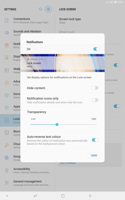 Press the indicators next to the required settings.