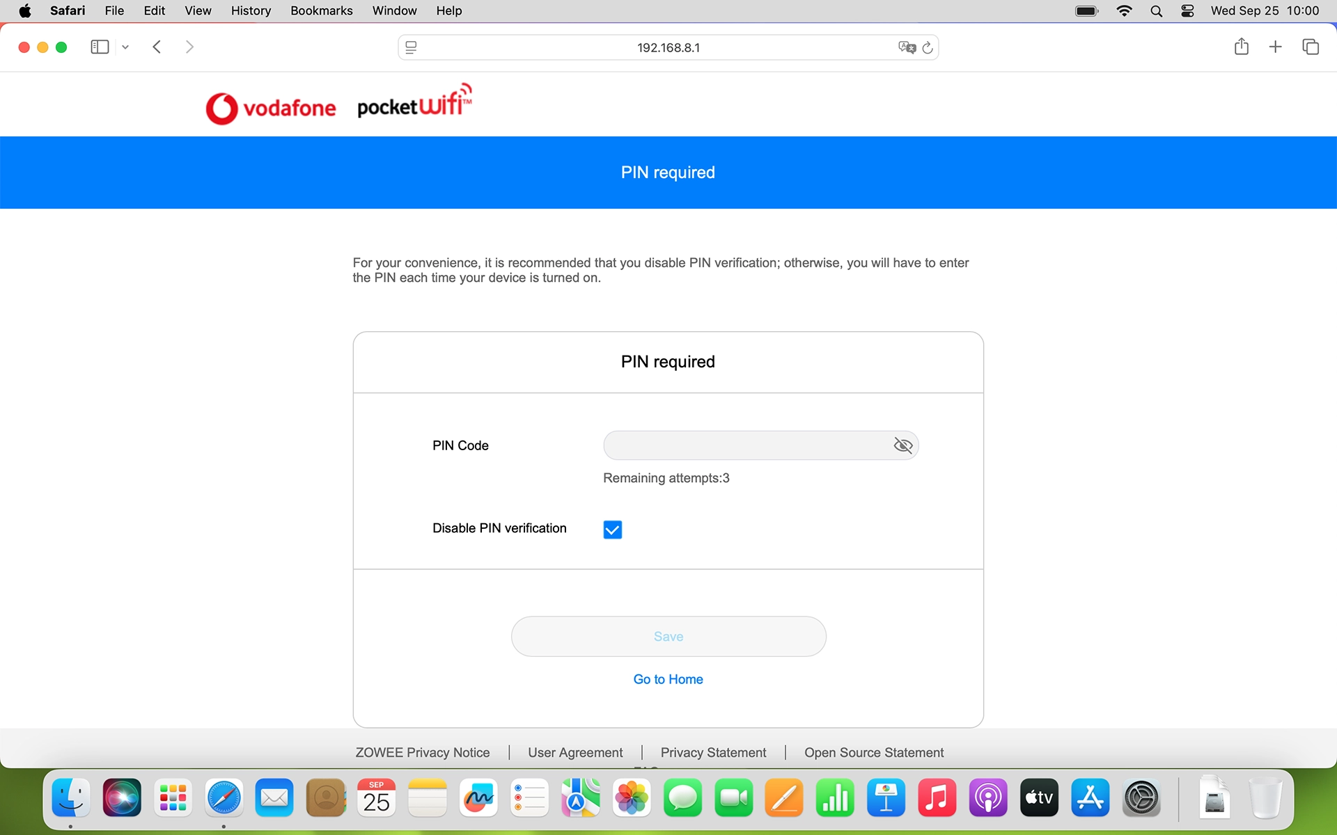 If your SIM is protected by a PIN, click the field next to 