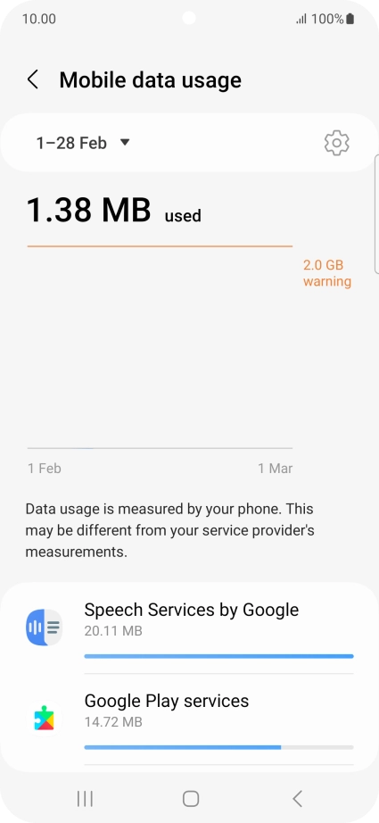 The data usage for each application is displayed below the name of the application.