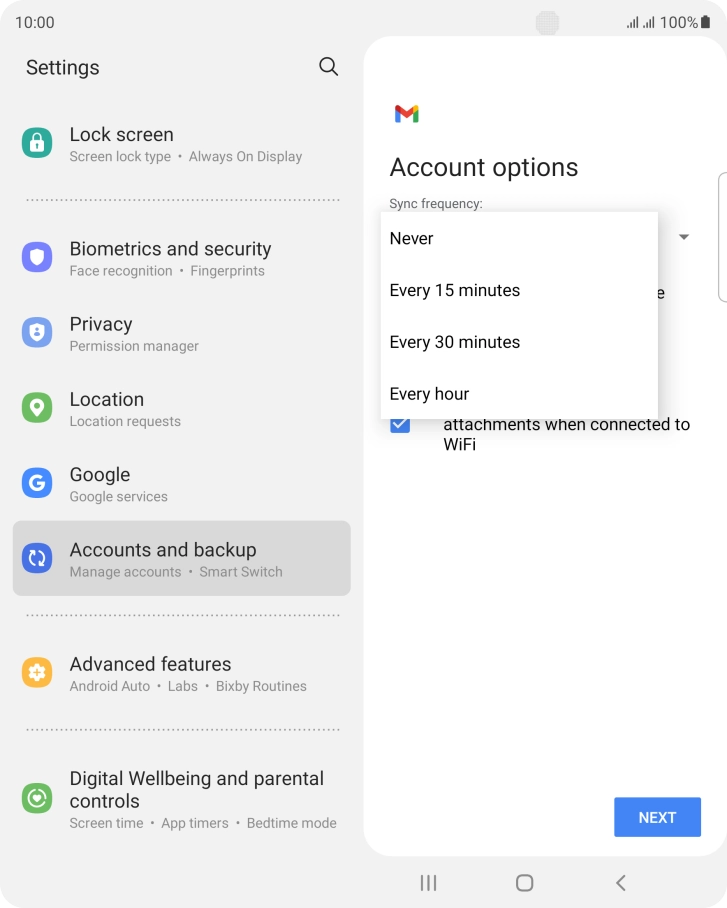 Press the required setting.