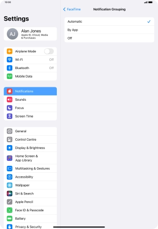 Press the required setting.