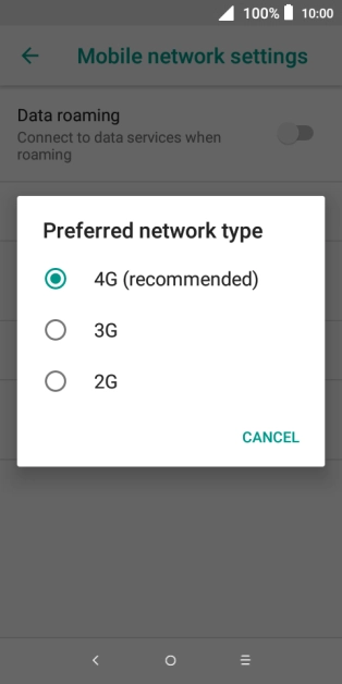 Press the required network mode.